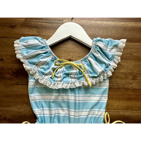 Wildling By Well Dressed Wolf Cabana Blue Stripe Skirted One-Piece Swimsuit 5 - Picture 4 of 6